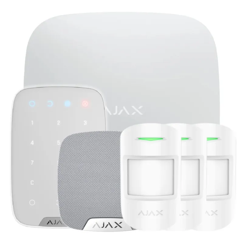 Kit Hub Ajax + 3 MotionProtect + Clavier + HomeSiren - AlarmSystems.Shop