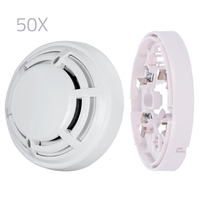 Kit 50 detectores ópticos y bases DMTech - Detector convencional óptico de incendio - Certificado EN54 part 7 - Doble... - Alarm