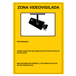 Cartel de plástico - Serigrafía Zona Videovigilada - Homologado - 297 (Al) x 210 (An) mm - Uso interior/exterior - Ne...