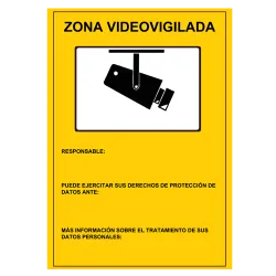 Cartel de plástico - Serigrafía Zona Videovigilada - Homologado - 297 (Al) x 210 (An) mm - Uso interior/exterior - Ne... - Alarm