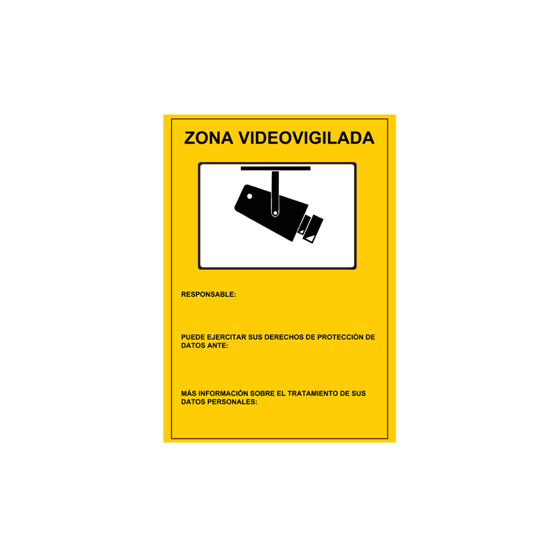 Cartel de plástico - Serigrafía Zona Videovigilada - Homologado - 297 (Al) x 210 (An) mm - Uso interior/exterior - Ne...