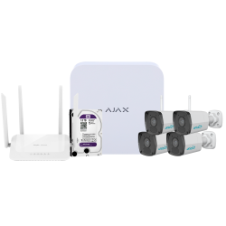 Kit de videovigilancia Ajax - Grabador Ajax de 8 canales - 4 cámaras bullet WiFi de 2 Mpx Uniarch - Router WiFi de ...