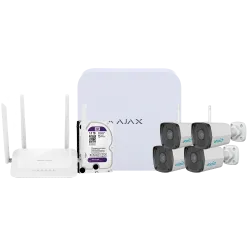 Kit de videovigilancia Ajax - Grabador Ajax de 8 canales - 4 cámaras bullet WiFi de 2 Mpx Uniarch - Router WiFi de ... - Alarm