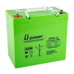 Upower - Batería recargable - Tecnología plomo ácido AGM - Voltaje 12 V - Capacidad 55 Ah - 210 x 228 x 137 mm / 177... - Alarm