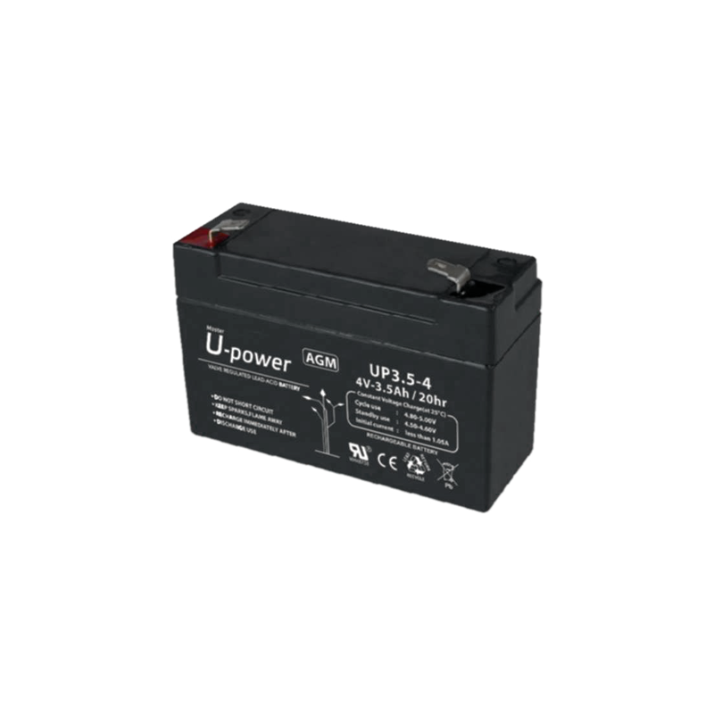 Upower - Batería recargable - Tecnología plomo ácido AGM - Voltaje 4 V - Capacidad 3.5 Ah - 65 x 90 x 34 / 420 g - Pa...