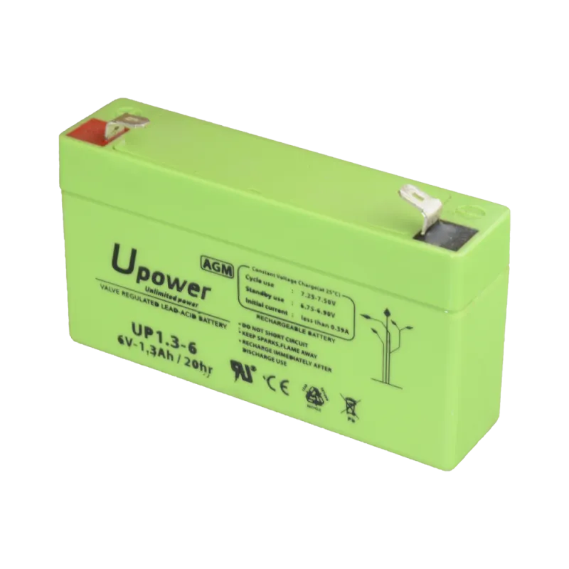 Upower - Batería recargable - Tecnología plomo ácido AGM - Voltaje 6 V - Capacidad 1.3 Ah - 97 x 57.5 x 24 / 290 g - ... - Alarm