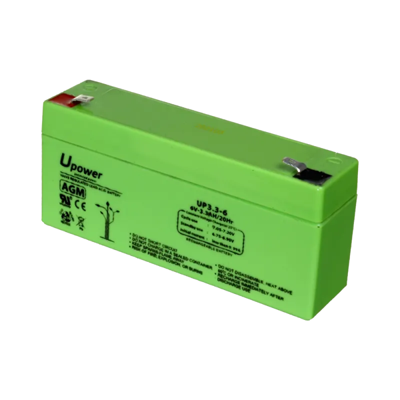 Upower - Batería recargable - Tecnología plomo ácido AGM - Voltaje 6 V - Capacidad 3.2 Ah - 66 x 134 x 34 / 670 g - P... - Alarm
