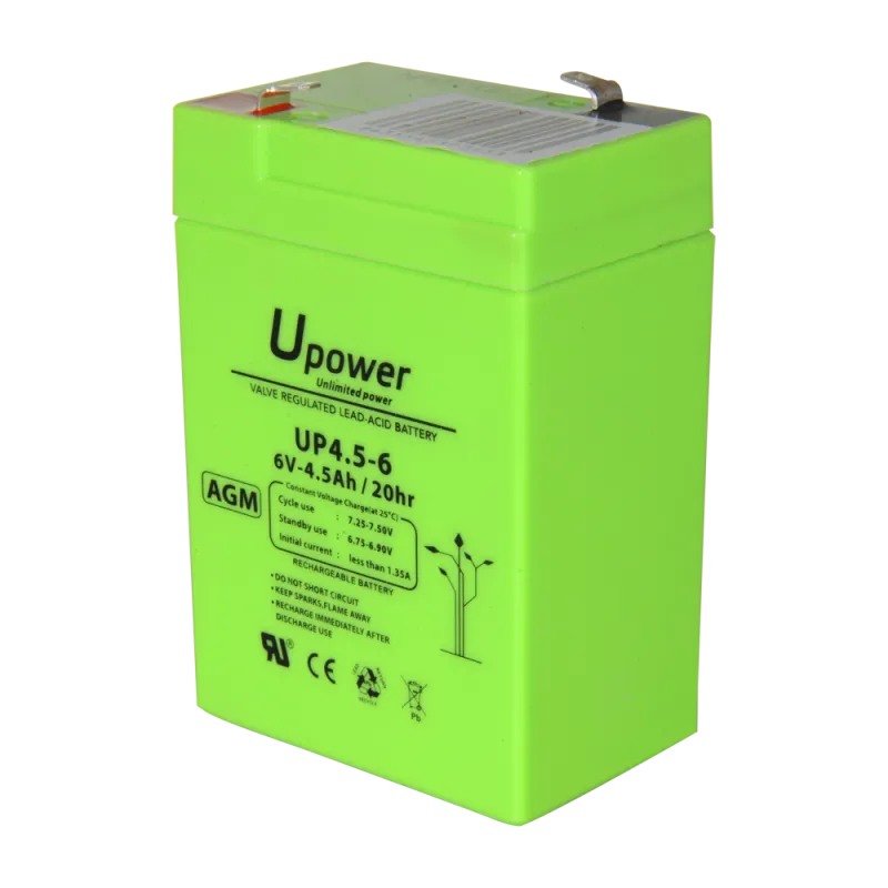 Upower - Batería recargable - Tecnología plomo ácido AGM - Voltaje 6 V - Capacidad 4.5 Ah - 106 x 70 x 47 / 810 g - P... - Alarm
