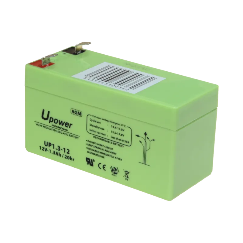 Upower - Batería recargable - Tecnología plomo ácido AGM - Voltaje 12 V - Capacidad 1.3 Ah - 58 x 97 x 43 mm / 570 g ... - Alarm