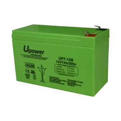 Upower - Batería recargable - Tecnología plomo ácido AGM - Voltaje 12 V - Capacidad 7.0 Ah - 93.5 x 151 x 65 mm / 218... - Alarm