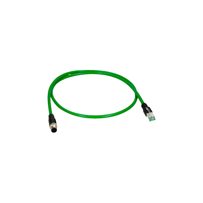 Conector adaptador M12 macho a RJ45 macho - Ethernet - Especial para aviación - Longitud 0.1 m - AlarmSystems.Shop