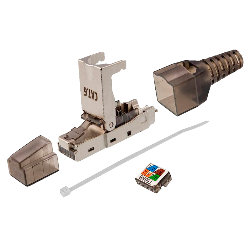 Conector RJ45 - Compatible con cable FTP Cat 6 - Carcasa de metal - Fácil instalación sin necesidad de herramientas