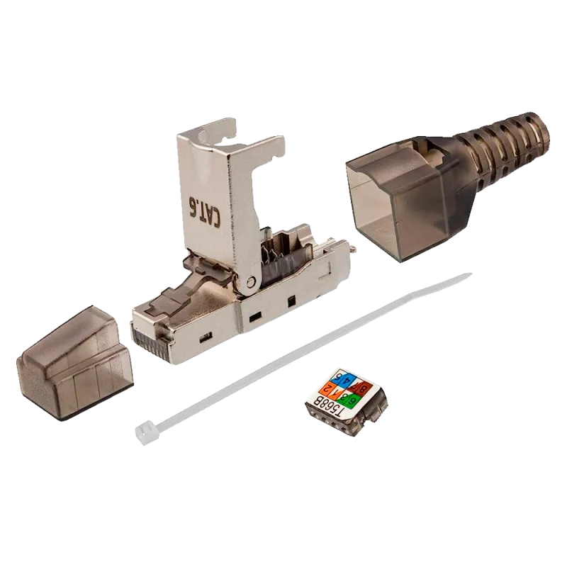 Conector RJ45 - Compatible con cable FTP Cat 6 - Carcasa de metal - Fácil instalación sin necesidad de herramientas - AlarmSyste