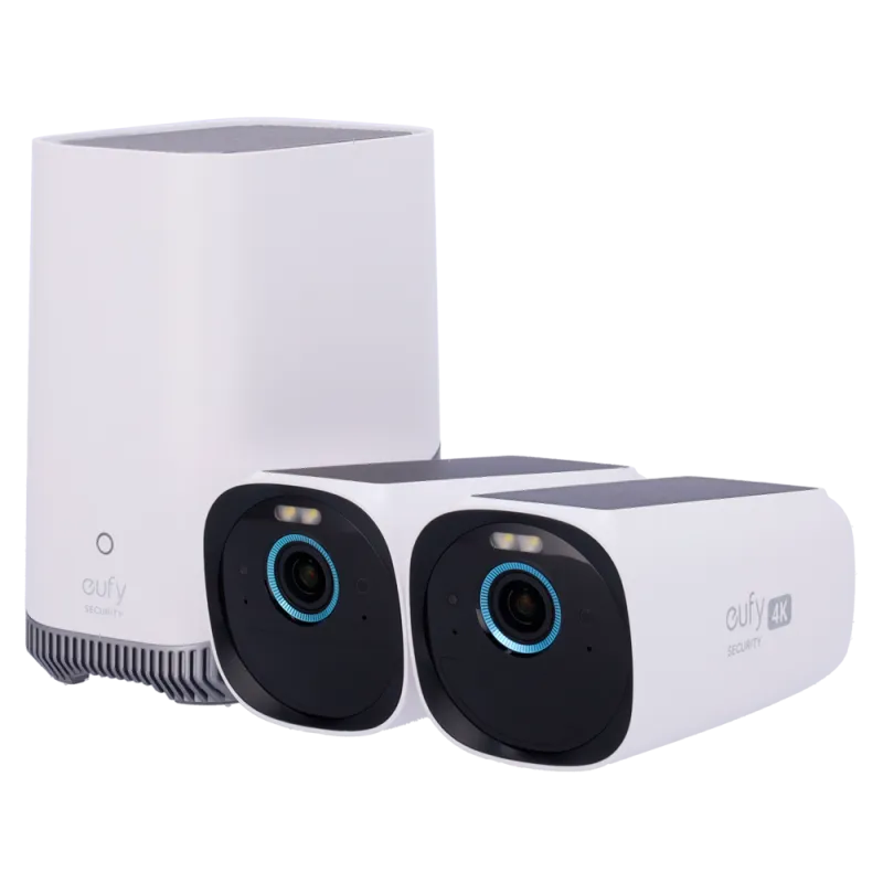 Kit 2 Cámaras 4K solar + 1 HomeBase 3 - Detección Humanos, mascotas y vehículos - HomeBase WiFi con sirena - Almacena... - Alarm