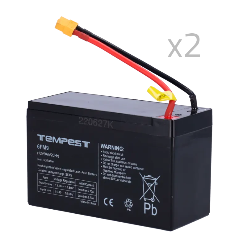 Batería para TEMPEST-BAT300 URFOG - 12V / 9Ah - Conectores especiales - Recambio sencillo - Incluye 2 baterías - AlarmSystems.Sh