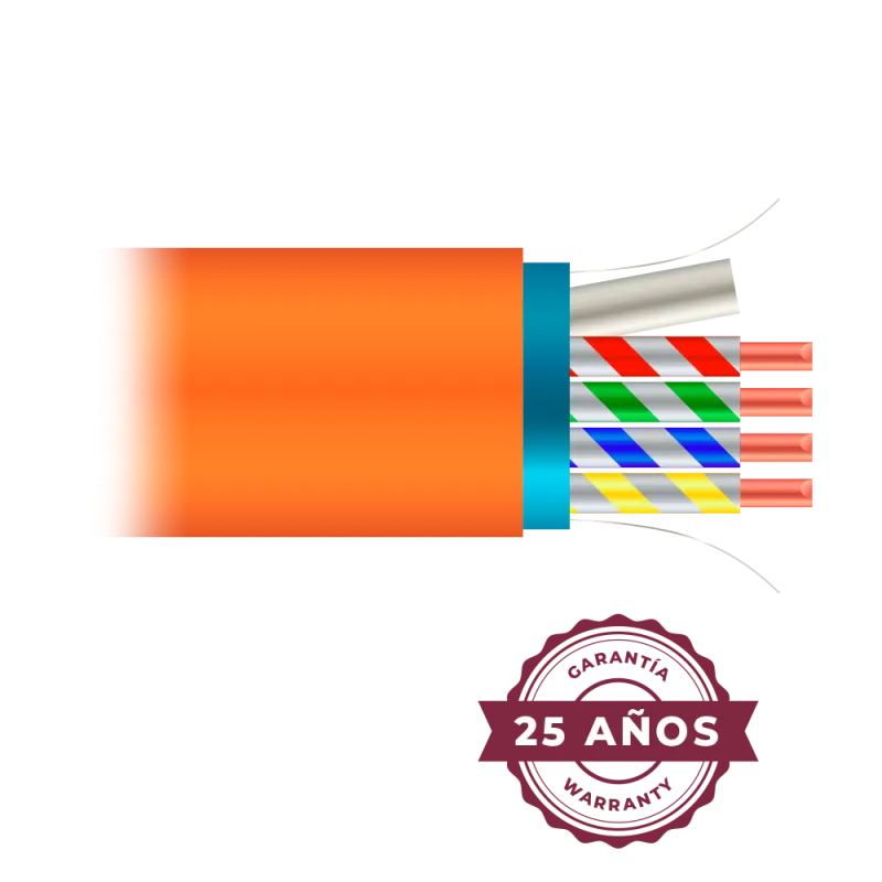 Cable FTP Cat 6A libre de halógenos - Conductor 99,9% cobre - CPR class: Dca - Rollo de 505 metros/Color naranja - AlarmSystems