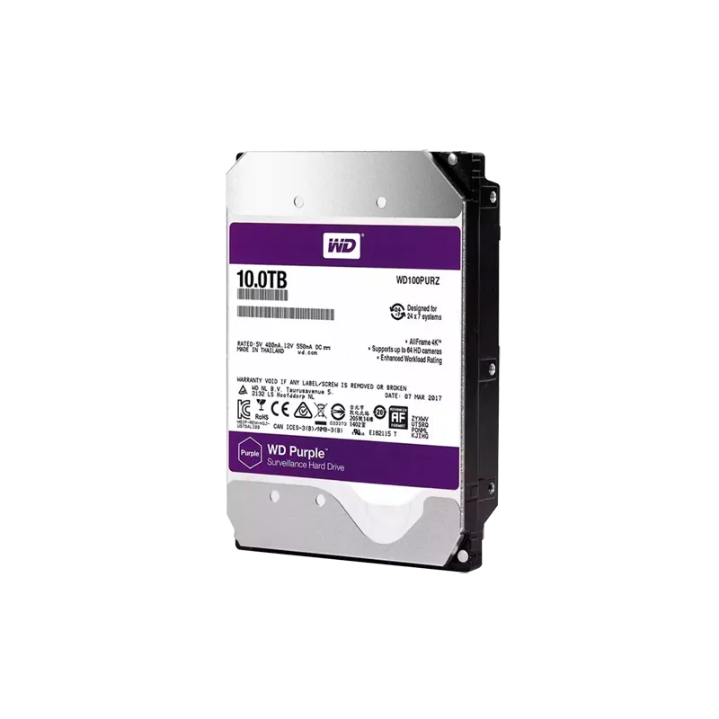 Disco duro Western Digital - Capacidad 10 TB - Interfaz SATA 6 Gb/s - Modelo WD100PURX-78 - Especial para Videograbad... - Alarm