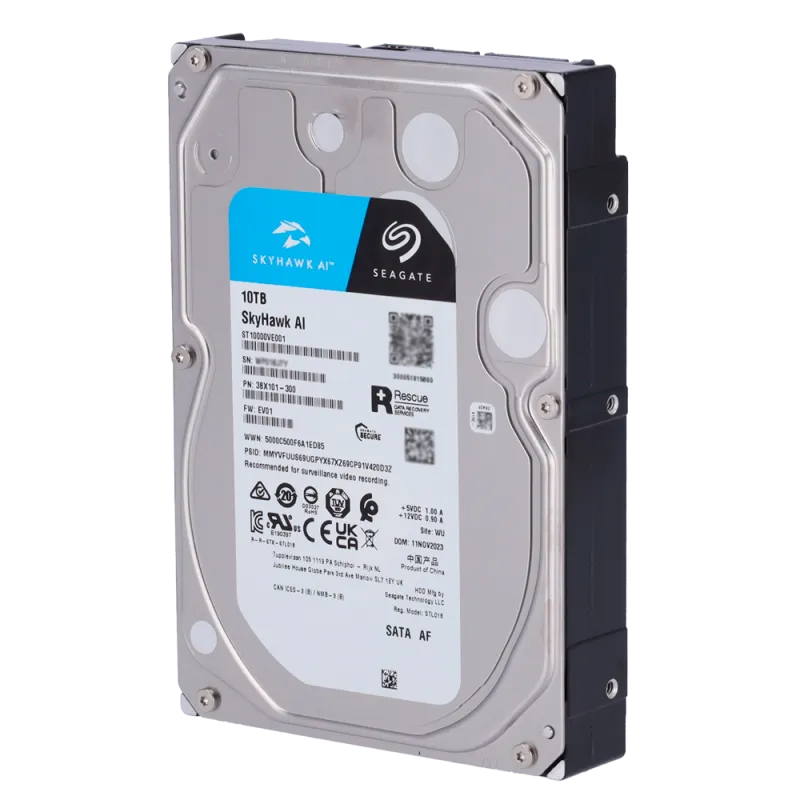 Disco duro Seagate Skyhawk AI - Capacidad 10 TB - Interfaz SATA 6 Gb/s - Hasta 32 transmisiones de inteligencia artif... - Alarm