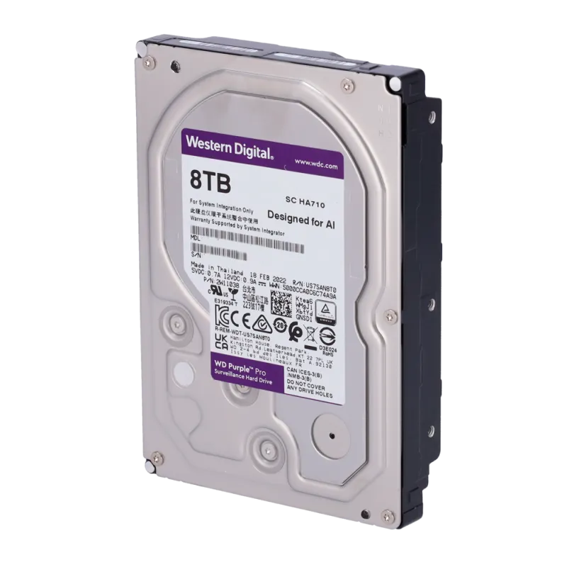Disco duro Western Digital - Capacidad 8 TB - Interfaz SATA 6 Gb/s - Modelo WD8001PURA - Diseñado para videos intelig... - Alarm