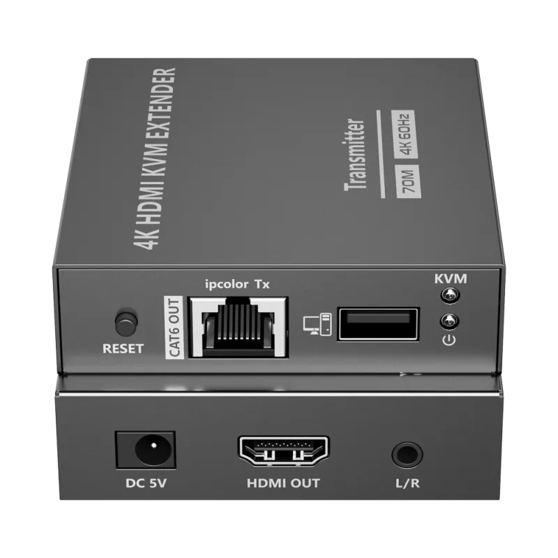 Extensor HDMI con KVM - Emisor y receptor - Alcance 70 m - Sobre cable UTP Cat 7 - Hasta 4K@60Hz - Alimentación DC 5 V - AlarmSy
