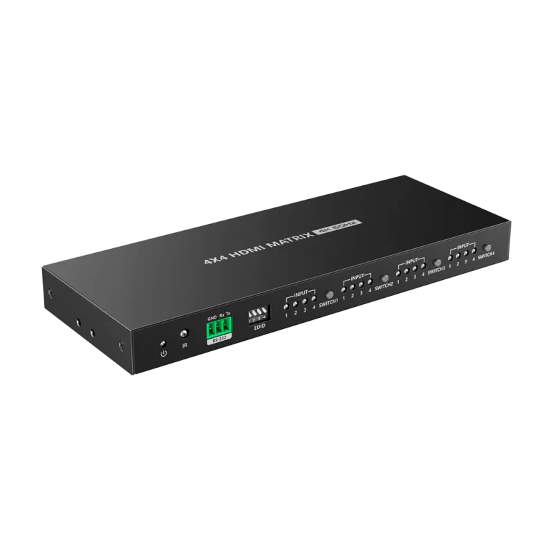Matriz de video HDMI - 4 entradas HDMI - 4 salidas HDMI - Hasta 4K (entrada y salida) - Permite control remoto - AlarmSystems.Sh