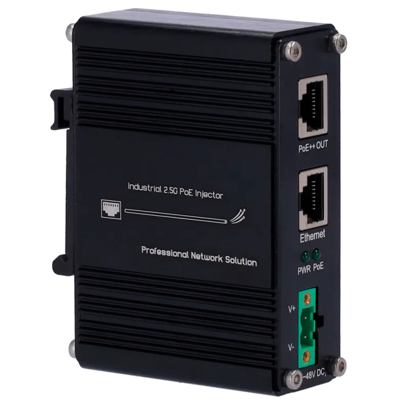 Inyector Hi-PoE Industrial - Entrada RJ45 10/100/1000/2,5 Base-T - Potencia total 60 W - Distancia máxima 100 m - PoE... - Alarm