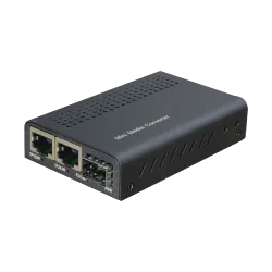 Conversor de medios - 2x Ethernet RJ45 - 1x SFP - Gigabit - 10/100/1000 Base-TX - Tamaño reducido - AlarmSystems.Shop