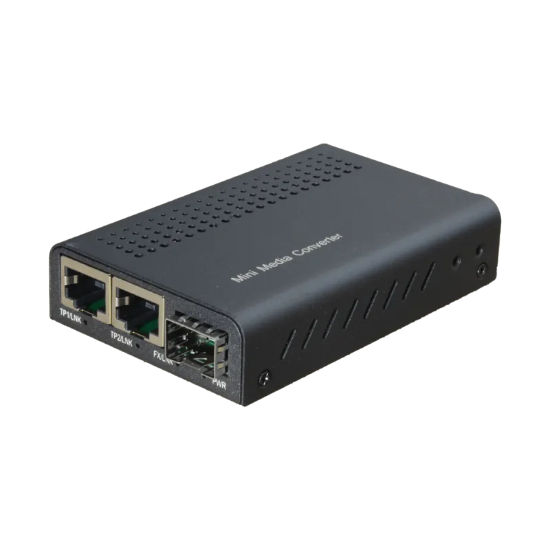 Conversor de medios - 2x Ethernet RJ45 - 1x SFP - Gigabit - 10/100/1000 Base-TX - Tamaño reducido - AlarmSystems.Shop
