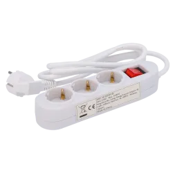 Regleta - 3 salidas hasta 250VAC / 16 A max. - Interruptor de encendido/apagado - Color blanco - AlarmSystems.Shop