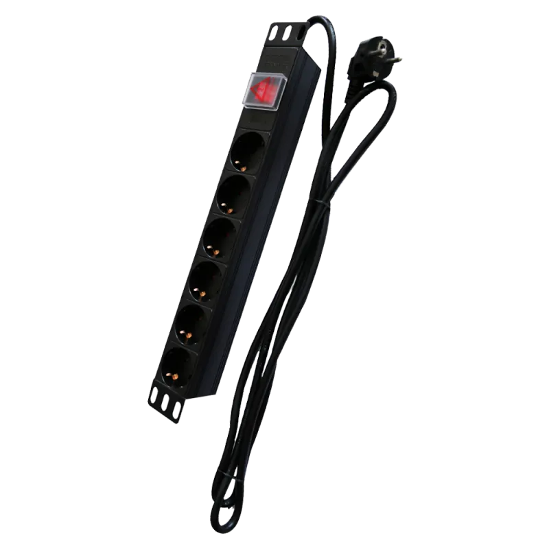 Regleta - Formato enrackable 1U - 6 salidas hasta 250VAC / 16 A max. - Interruptor de encendido/apagado - Botón de re... - Alarm