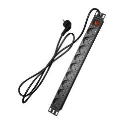 Regleta - Formato enrackable 1U - 9 salidas hasta 250VAC / 16 A max. - Interruptor de encendido/apagado - Color negro - AlarmSys