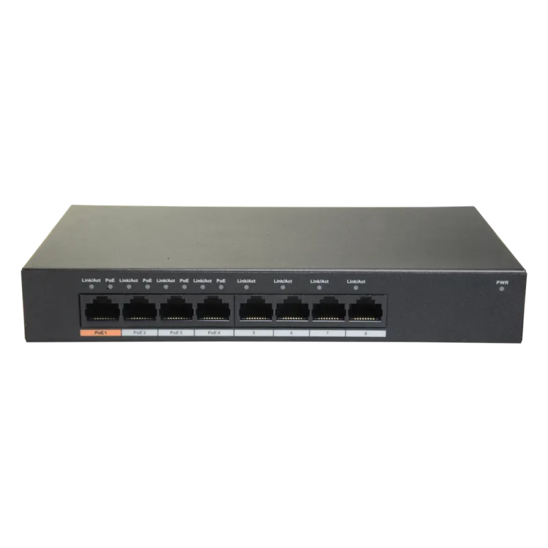Switch PoE Branded - 8 puertos GigaBit (4 Puertos PoE) - Velocidad 10/100/1000 Mbps - 60W puerto 1 (Hi-PoE)/ 30W puer... - Alarm