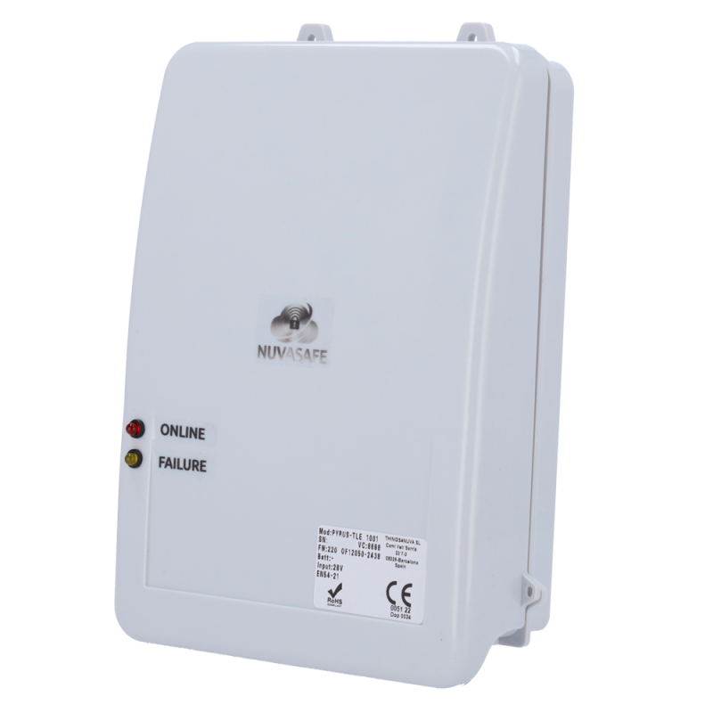 Transmisor de alarma certificado EN54-21 - ETHERNET, GPRS/NBIOT/LTE-CAT-M1 + LORA - Comunicación con CRA/CRI - 3 entr...