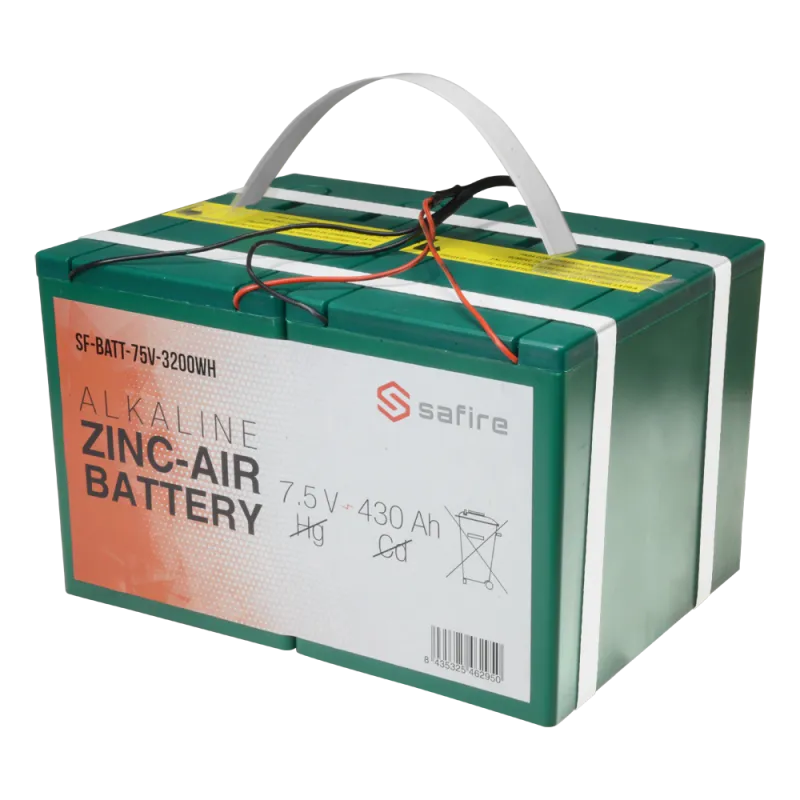 Batería zinc-aire - Voltaje 7.5 V / Capacidad 3200 Wh - Triple conector DC: Jack, mini USB y mólex - Longitud cable 2... - Alarm