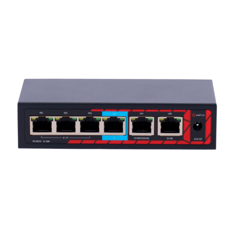 Safire Indoor Hi-PoE Extender Switch - Amplía alcance alimentación PoE - 4 puertos PoE + 2 Uplink RJ45 - IEEE 802.3 a...