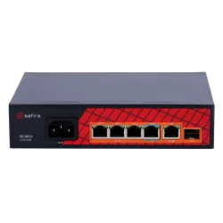 Safire Switch Hi-PoE - 4 puertos PoE + 1 Uplink RJ45 + 1 Uplink SFP - Velocidad de puertos Gigabit 10/100/1000Mbps - ... - Alarm