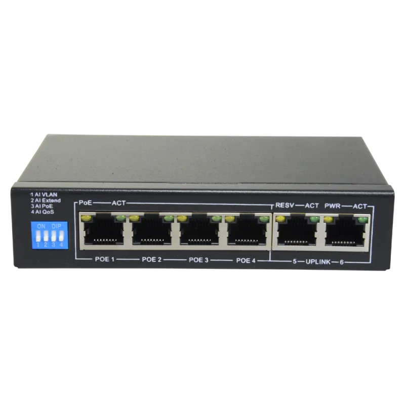 Switch PoE - 4 puertos PoE + 2 Uplink RJ45 - Velocidad hasta 1000 Mbps en todos los puertos - Hasta 60W en total para... - Alarm