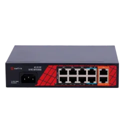 Safire Switch Hi-PoE - 8 puertos PoE + 2 Uplink RJ45 - Hibrido 8x10/100Mbps + 2x10/100/1000Mbps - 6 Puertos PoE+ 30W ... - Alarm