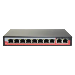 Switch PoE - 8 puertos PoE + 2 Uplink RJ45 - Velocidad 10/100 Mbps - Funciones: Ai VLan/QOS/CCTV Extend/PoE - Norma I... - Alarm