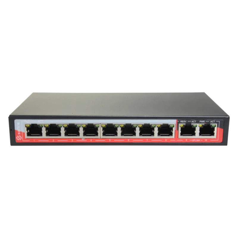 Switch PoE - 8 puertos PoE + 2 Uplink RJ45 - Velocidad 10/100 Mbps - Funciones: Ai VLan/QOS/CCTV Extend/PoE - Norma I... - Alarm