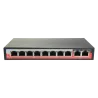 Switch PoE - 8 puertos PoE + 2 Uplink RJ45 - Velocidad 10/100 Mbps - Funciones: Ai VLan/QOS/CCTV Extend/PoE - Norma I... - Alarm