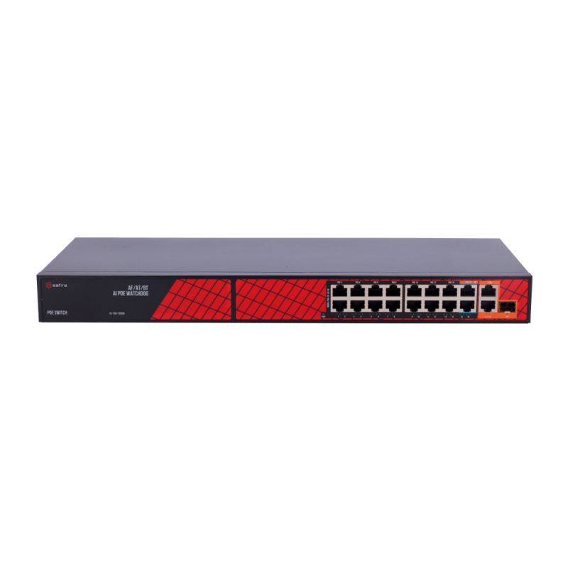 Safire Switch Hi-PoE - 16 Puertos PoE + 2 Uplink RJ45 + 1 Uplink SFP - Hibrido 15x10/100Mbps + 4x10/100/1000Mbps - 14...