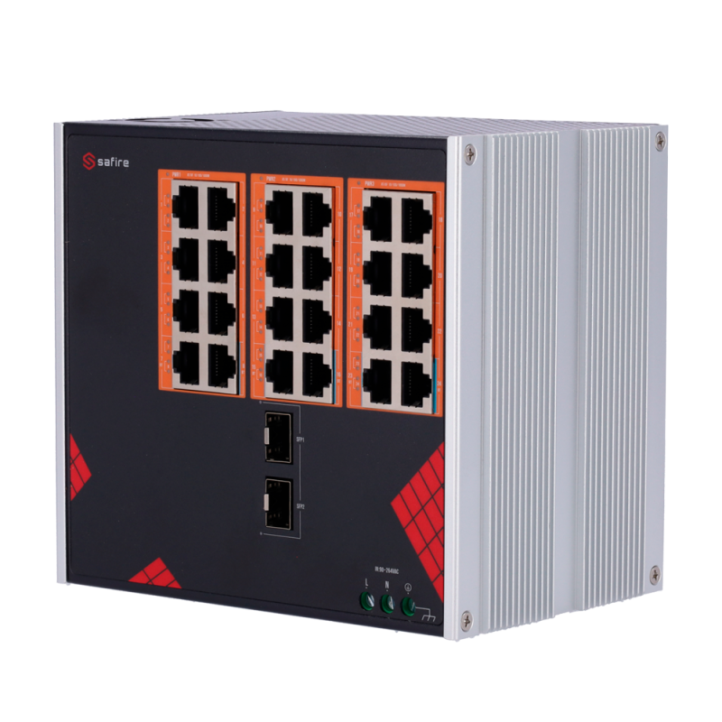 Safire Switch Industrial Alimentación AC 90~264V - 24 puertos Gigabit + 2 SFP Gigabit - 18 Puertos PoE+ 30W + 6 Puert...