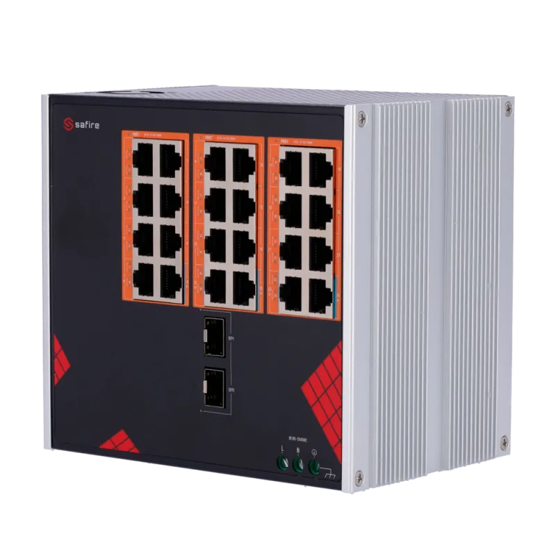 Safire Switch Industrial Alimentación AC 90~264V - 24 puertos Gigabit + 2 SFP Gigabit - 18 Puertos PoE+ 30W + 6 Puert... - Alarm
