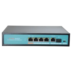 Switch PoE - 4 puertos PoE + 1 Uplink + 1 SFP GIGA - Velocidad de puertos 10/100/1000 Mbps - 65W puerto 1 / 30W puert... - Alarm