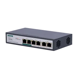 Switch PoE - 4 puertos PoE+ FE + 2 FE Uplink - Velocidad 4 x10/100Mbps + 2 x10/100Mbps - 2 Puertos PoE para hasta 800... - Alarm