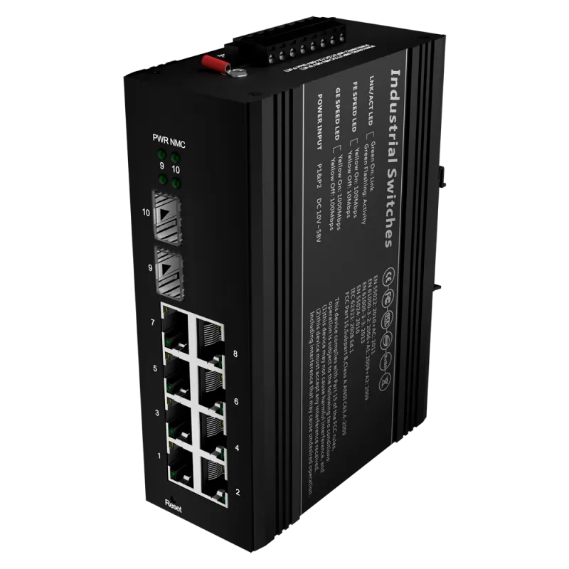 Switch PoE Marca Blanca - Montaje en carril DIN - 8 Puertos Gigabit + 2 SFP Gigabit - 90W puertos 1 y 2 / 30W puerto ... - Alarm