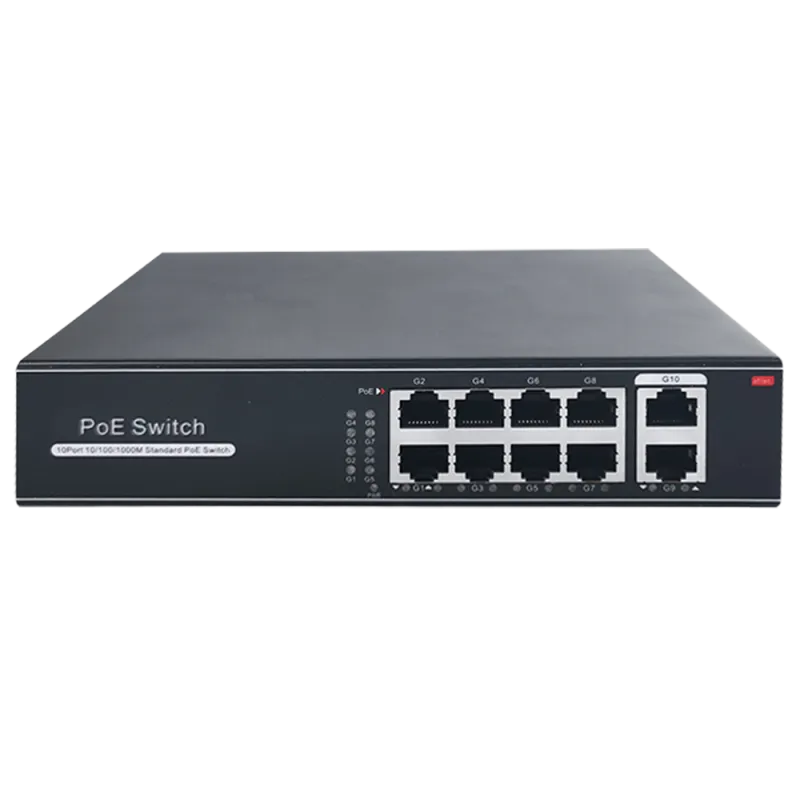 Switch PoE - 8 puertos RJ45 + 2 RJ45 Uplink - Velocidad de puertos 10/100/1000 Mbps - 8 Puertos PoE 802.3af/at hasta ... - Alarm
