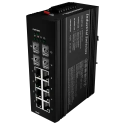 Switch PoE Marca Blanca - Montaje en carril DIN - 8 Puertos Gigabit + 4 SFP Gigabit - 90W puertos 1 y 2 / 30W puerto ... - Alarm