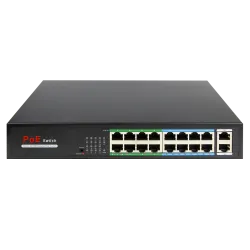 Switch PoE - 16 puertos RJ45 + 2 RJ45 Uplink - 16x 10/100Mbps + 2x 10/100/1000Mbps - 16 Puertos PoE 802.3af/at hasta ... - Alarm